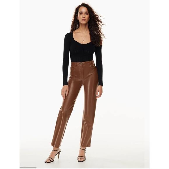 EUC Wilfred Aritzia Melina Pants Soft Vegan Leather Cognac Sz 14 - Picture 1 of 11
